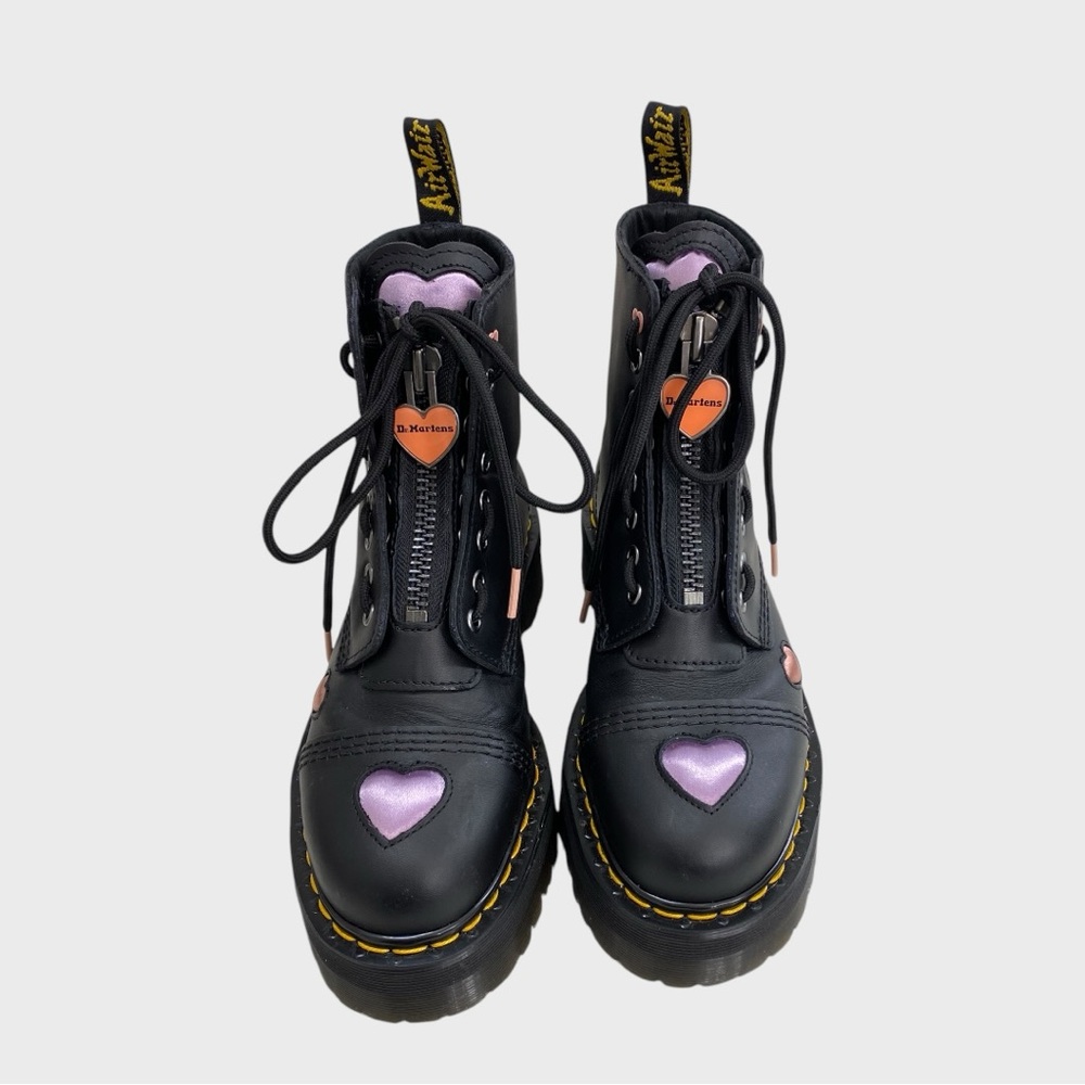 Dr. Martens Black Purple Pink Heart Sinclair Combat Boots EU 39 US 8 - Picture 2 of 13